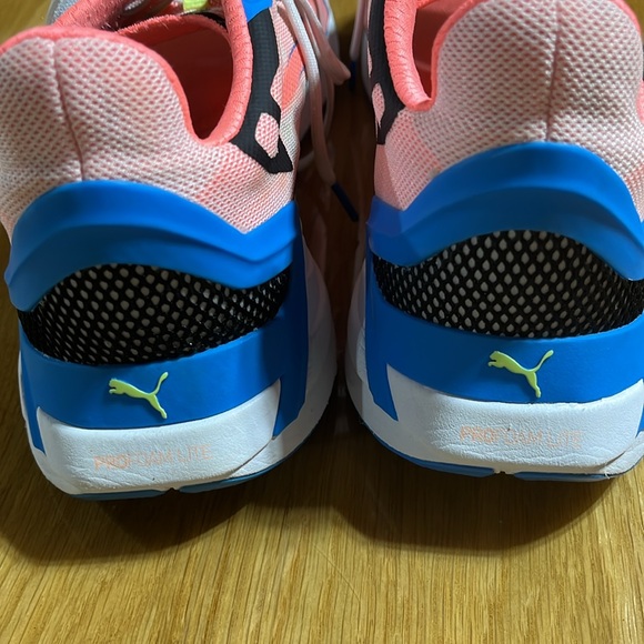 Preowned Men’s Puma Ultraride running shoe, coral/ blue/ white/black, size 12 - Picture 3 of 9